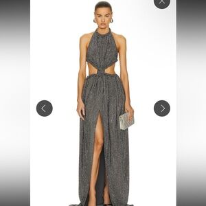 AREA CRYSTAL EMBELLISHED HALTER GOWN LARGE